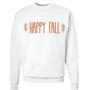 Happy Fall White & Orange Unisex Crewneck Sweatshirt